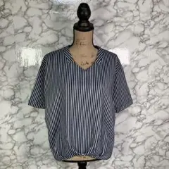 BEAMS HEART　（F）ストライプ タック カットソー　ネイビー