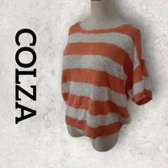 COLZA ボーダー サマーニット ラミー (М) オレンジ ホワイト 5分袖のサムネイル