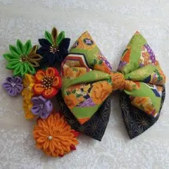 つまみ細工 リボンとお花の髪飾り 七五三、卒業式、成人式