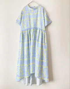 【美品】merry jenny リボン ワンピース ブルー イエロー 半袖