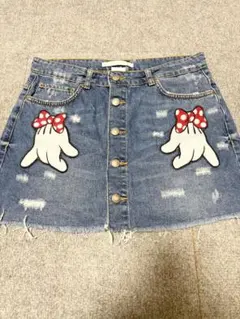 【希少】ZARA × Disney デニムミニスカート ミニーちゃん刺繍 Mのサムネイル