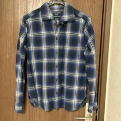 【美品】RalphLauren 青チェックシャツ　長袖　2号(Sサイズ)