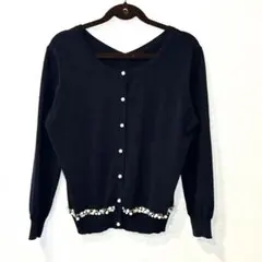 Avenirtoile カーディガン　パールビジュー　ネイビー