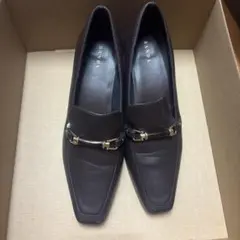 RANDA ダークブラウン レザー スクエアトゥ パンプス