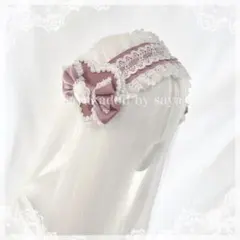 ♡ MAID マットサテンリボン フリルヘッドドレス smoky pink ♡