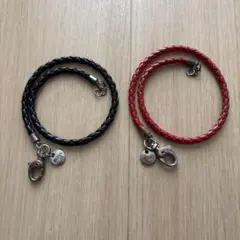 BOSS HUGO レザー編みブレスレット　ノベルティ　中古　黒　赤　2本セット