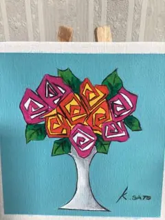 ポップな薔薇　アクリル・キャンパス画