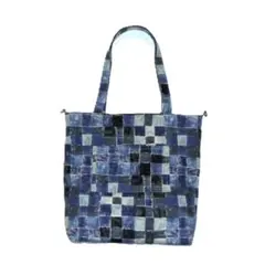 【大トートバッグ】【Dカンショルダー対応】◆ブルー青系モザイクタイル柄◆