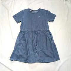 【DIESEL】ロゴ刺繍デニム生地半袖ミニワンピース　インディゴブルー