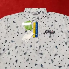 FILA GOLF フィラ ゴルフ 吸汗速乾 総柄 長袖ポロシャツ　LL　白