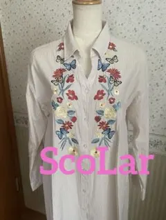 ScoLar 花柄刺繍 長袖 シャツワンピース カラフル スカラーのサムネイル