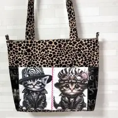 かっこいい♡猫ちゃん　トートバッグ☆両面パネル☆外ポケット