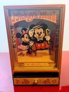 日*4様 希少☆DISNEY ミッキー オルゴール 引き出し 木製 レトロ ヴィ