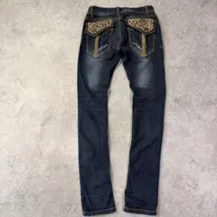 Y2K 00s デニム ヒョウ柄 レオパード ジップ 平成　スキニー　BCBgのサムネイル