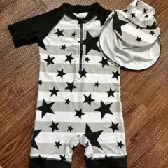 ベビー 水着 星柄ラッシュガード 帽子付 90