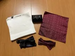 美品 トリートドレッシング小物5点（ポケットチーフ・蝶ネクタイ・カフスボタン）