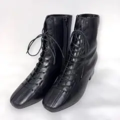 【美品】サムシング　レースアップ　ショートブーツ　黒　レザー　23cm
