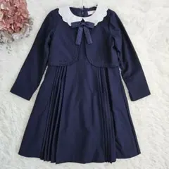 メゾピアノ 定価2.8万 アンサンブル風ドッキングワンピース　130　紺　洗える