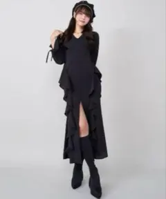 極美品✨ダーリッチ シフォン フリル マーメイド ロング ワンピース　黒　可愛い