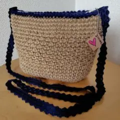 シンプルショルダーバッグ　麻紐バッグ　斜めがけバッグ