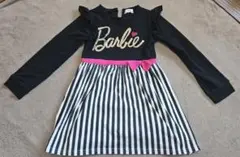 最安値☆Barbie☆110cm☆ ストライプ リボン付き長袖ワンピース