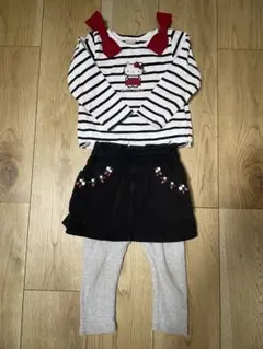 petit main ハローキティ ストライプカットソーとスカートセット 90