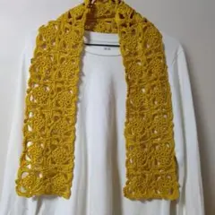 ハンドメイド　マフラー　モチーフ編み イエロー