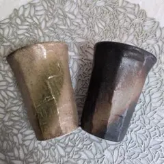 フリーカップ・手作り 陶器製テーパー形状コップ2個セット
