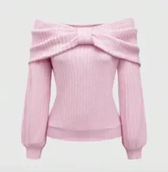 オフショルダー　ピンク　リボン　長袖　ガーリー　バレエコア