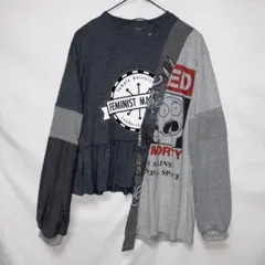 No.1062『古着リメイク、フリル、アシンメトリーTシャツ』