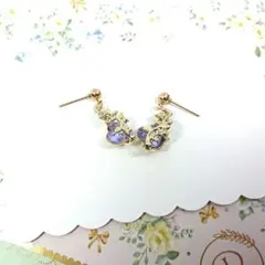 No.1143☆ローズ×ハート（パープル） ピアス イヤリング マスクチャーム