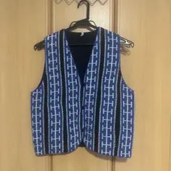 【古着】ブルー×ブラックベスト　ユニセックス