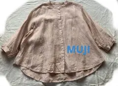 【used】MUJI リネン洗いざらし７部丈ブラウス　オレンジストライプ