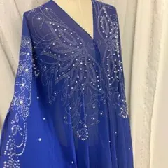 ベリーダンス　ガラベーヤ パール　舞台 ハリージドレス ブルー　衣装　ビジュ