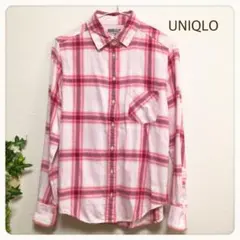 匿名配送★ユニクロ　春色　チェックシャツ　ピンク　コットン　シャツ S