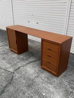 パモウナ 家具 2人掛け ブラウン木製デスク 引き出し3つ ケーブル