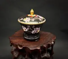 中国古美術・旧藏・古陶瓷品・手描き・粉彩・寿桃紋・瓷碗・彩繪・箱付