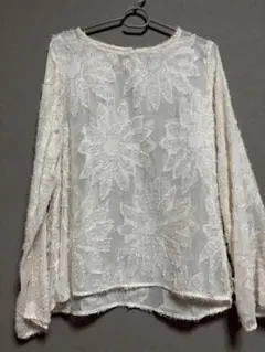 レースブラウス ブラウス レース 長袖 トップス 花柄 ホワイト系 Lサイズ