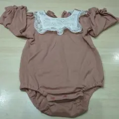 ペアマノン　ピンク 首元 レース付きロンパース80センチ