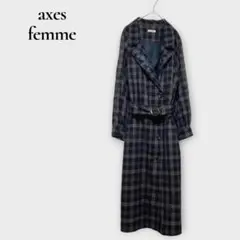 アクシーズファム トレンチ ロングコート ワンピース ベルト M チェック 刺繍