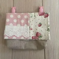 ハンドメイド ストロベリー水玉デザイン 移動ポケット
