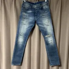 【美品】ディーゼル　ストレッチダメージ加工 ライトブルーデニム