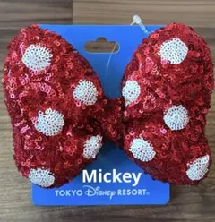 【新品】ディズニー　ヘアゴム ミニー リボン スパンコール レッド