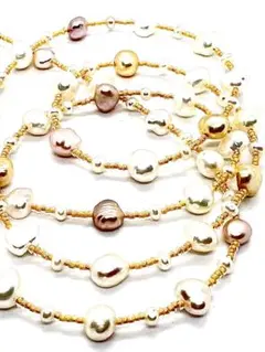 【テリ強】本真珠マルチカラーパール＆ベビーパールロングネックレス80cm