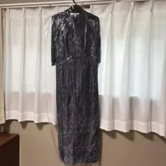 ダークグレー レースロングドレス