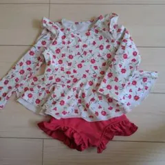 プチフラワー柄 肩フリル ラッシュガード型水着　100センチ