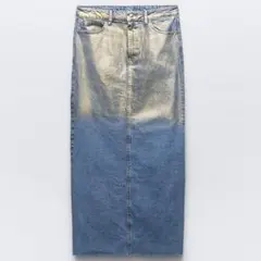 ZARA ザラ Z1975 メタリック デニムスカート ロング ゴールド