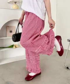 SOLLON. ギンガムチェックフリフリパンツ レッド 新品タグ付き