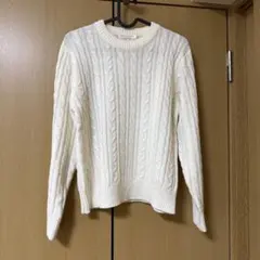アイボリー ケーブル編み ニットセーター 長袖