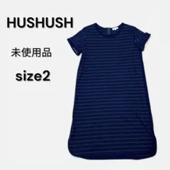 未使用品　ハッシュアッシュ 袖レース ワンピース M ネイビー ボーダー 春夏